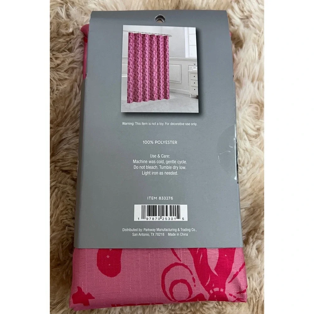 Destination Holiday Pink Shower Curtain Set with 12 Beaded Hooks 70x72 833276